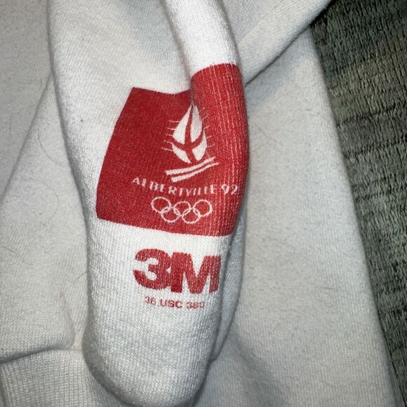 Vintage 92 Albertville Olympics White Crew (XL) Jerzees 3m Promo Reflects - Picture 5 of 9